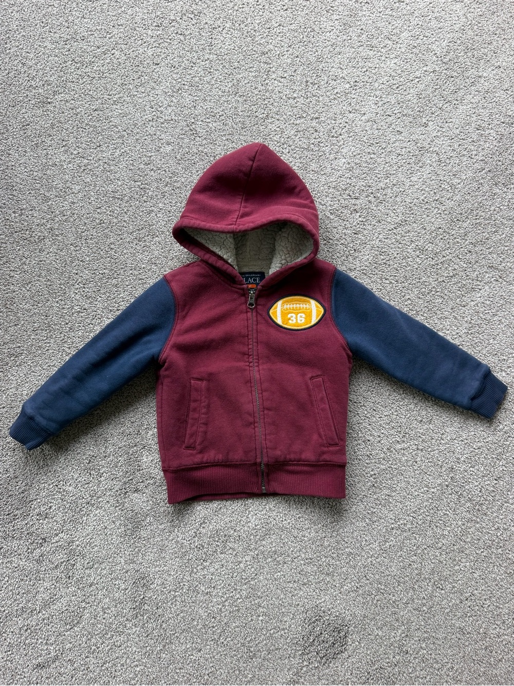 The Children's Place Maroon & Navy Hooded Zip Sweatshirt with Football Patch